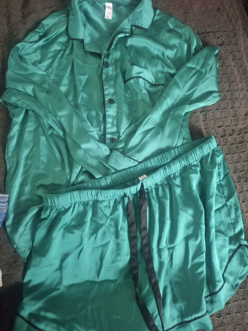 Style & Co. Emerald Green Satin Pajama Set with Black Piping